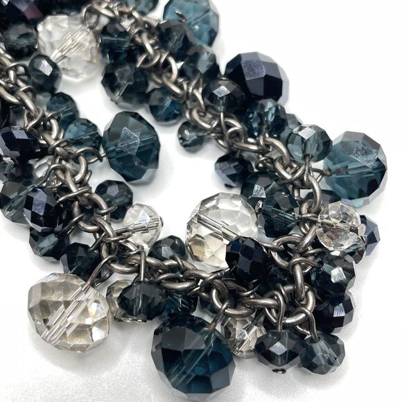 Aldo Gunmetal Dark Blue White Glass Cha Cha Beaded Necklace Boho Fashion - Picture 5 of 8